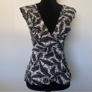 Ann Taylor Black and White Leaf Pattern Blouse